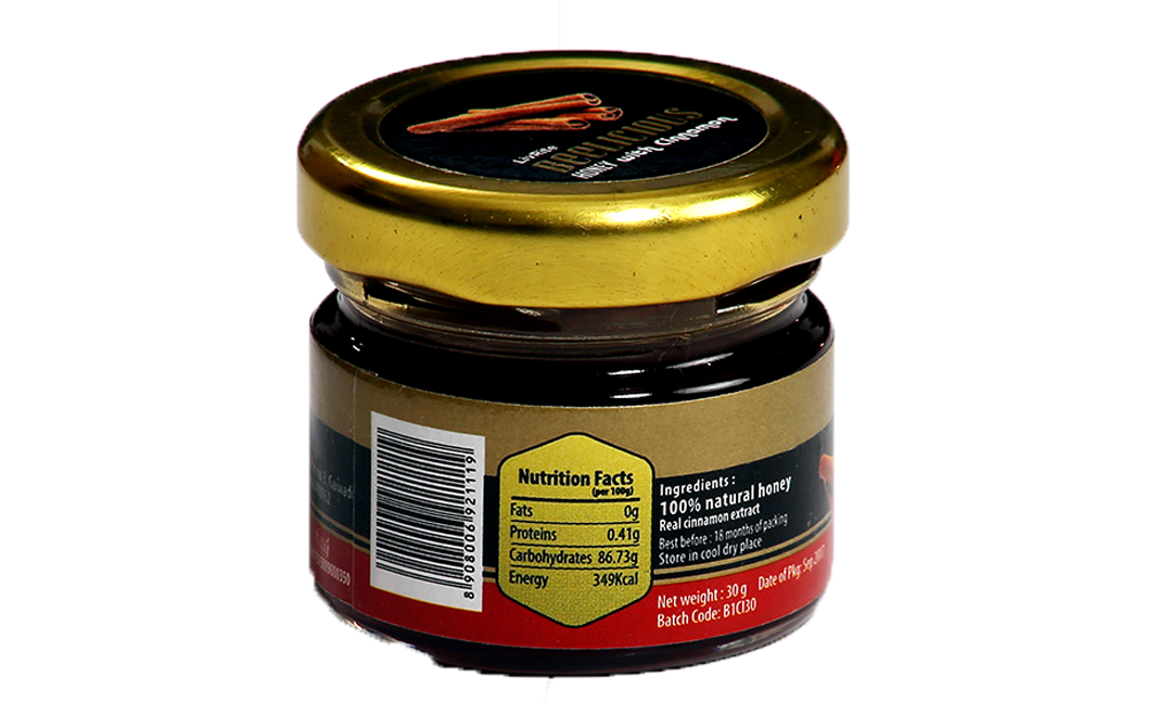 LivRite Beelicious Honey with Cinnamon    Glass Jar  30 grams